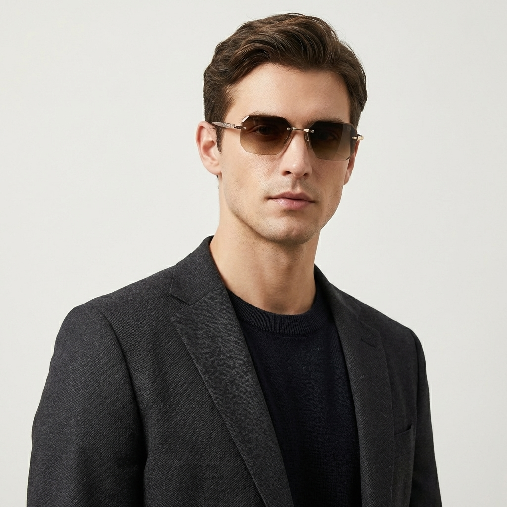 OG Royale Cut | Rimless Gold Geometric Gradient Sunglasses