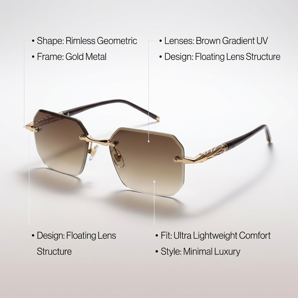 OG Royale Cut | Rimless Gold Geometric Gradient Sunglasses