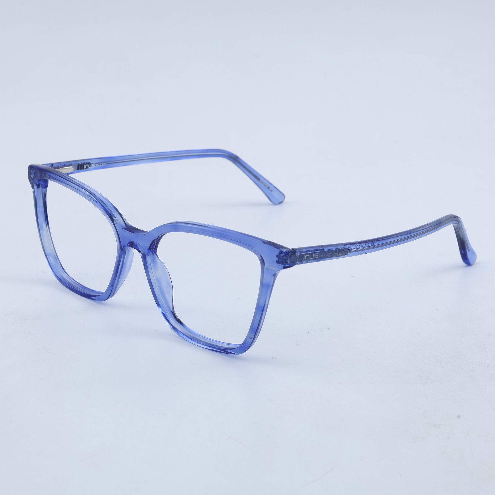OG Sapphire Glow Full Rim Square Eyeglasses | Transparent Blue Lightweight Optical Frame for Women