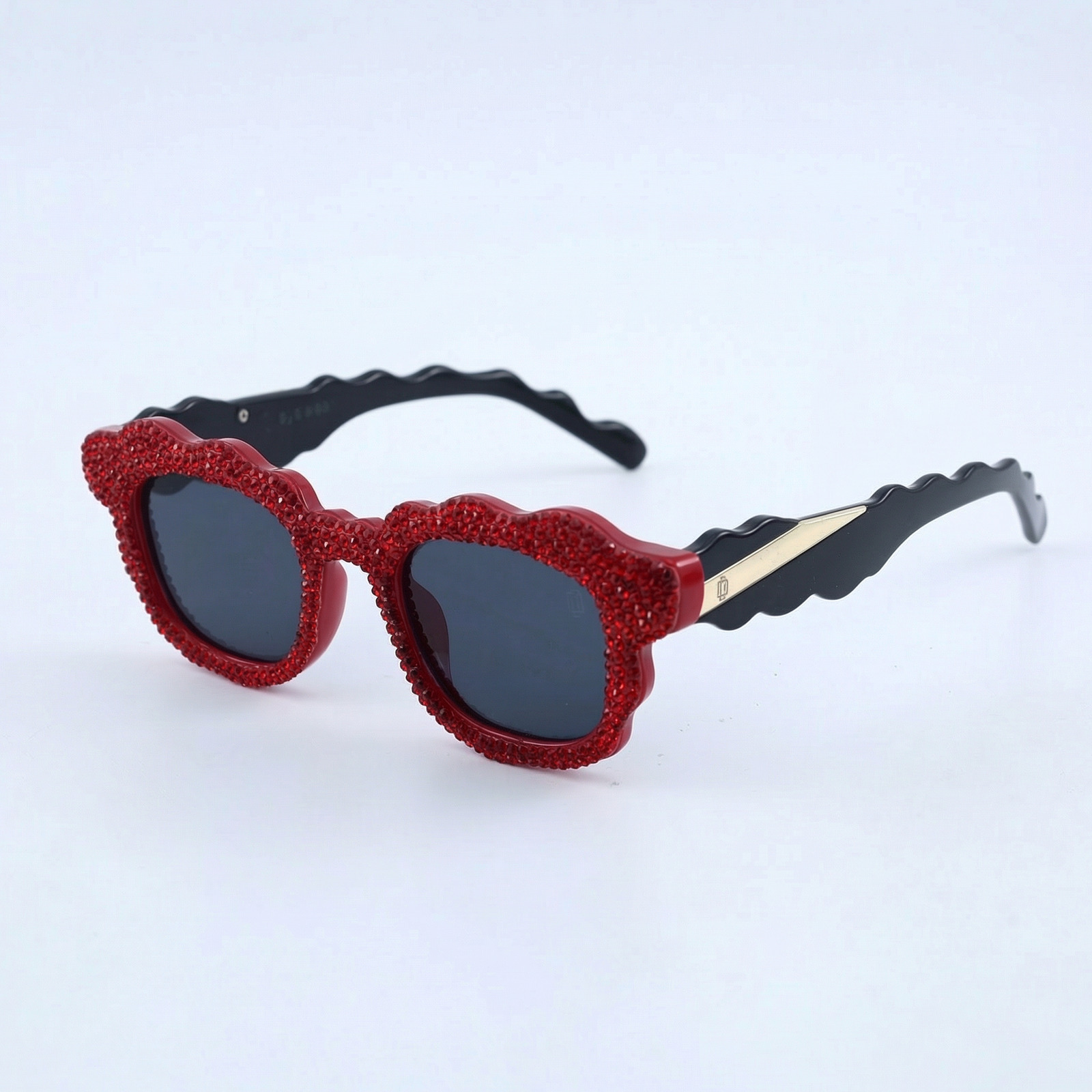 OG Scarlet Wave Crystal Square Sunglasses | Red Diamond-Studded Designer Statement Shades for Women