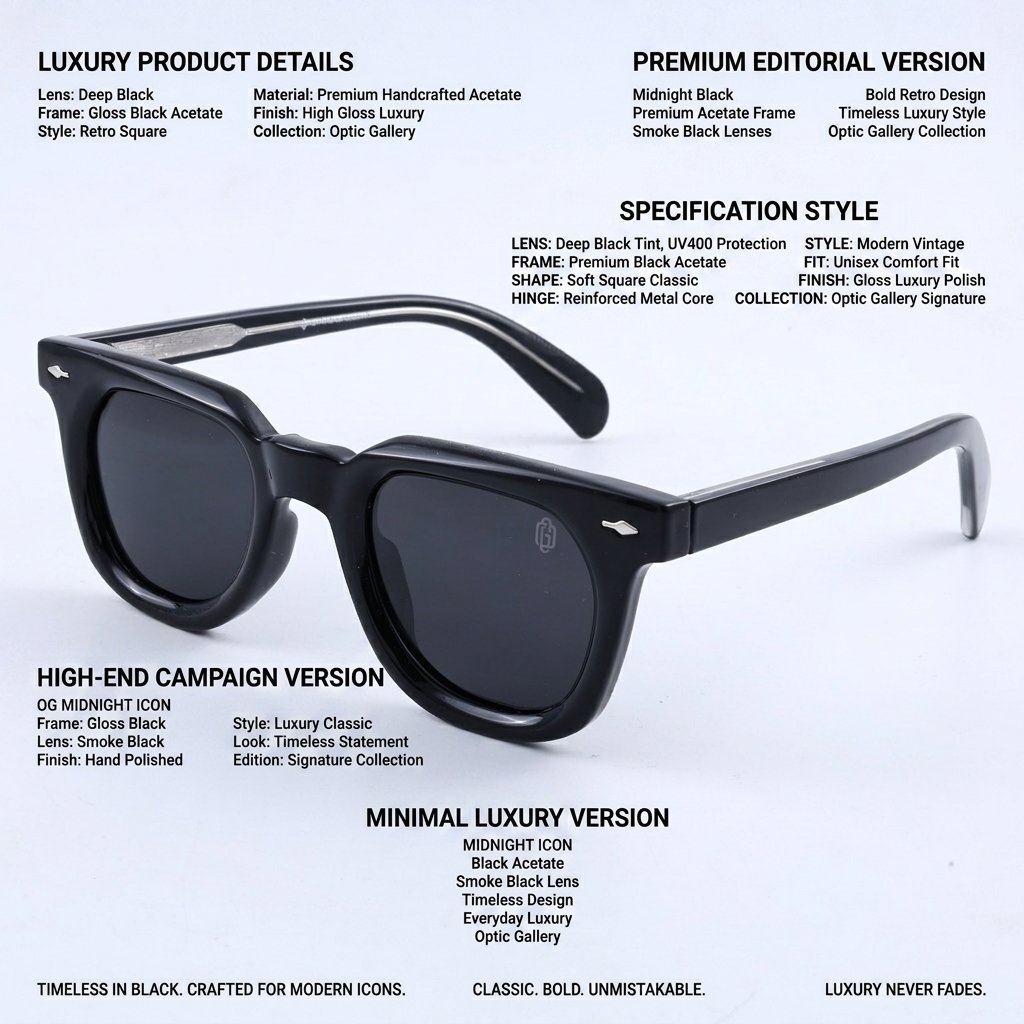 OG Shadow Baron | Luxury Black Oversized Square Sunglasses with Smoke Black Lenses