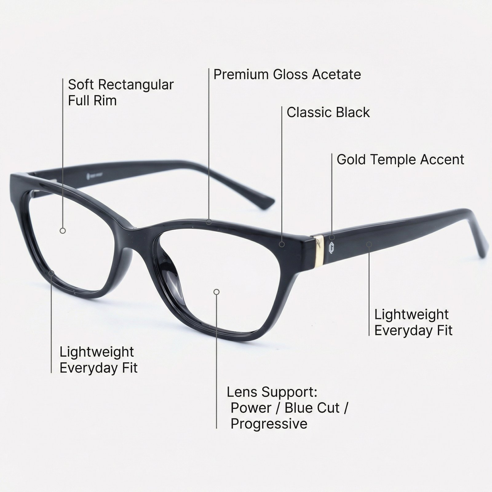 OG Shadow Curve Full Rim Cat-Eye Eyeglasses | Sleek Glossy Lightweight Optical Frame for Women