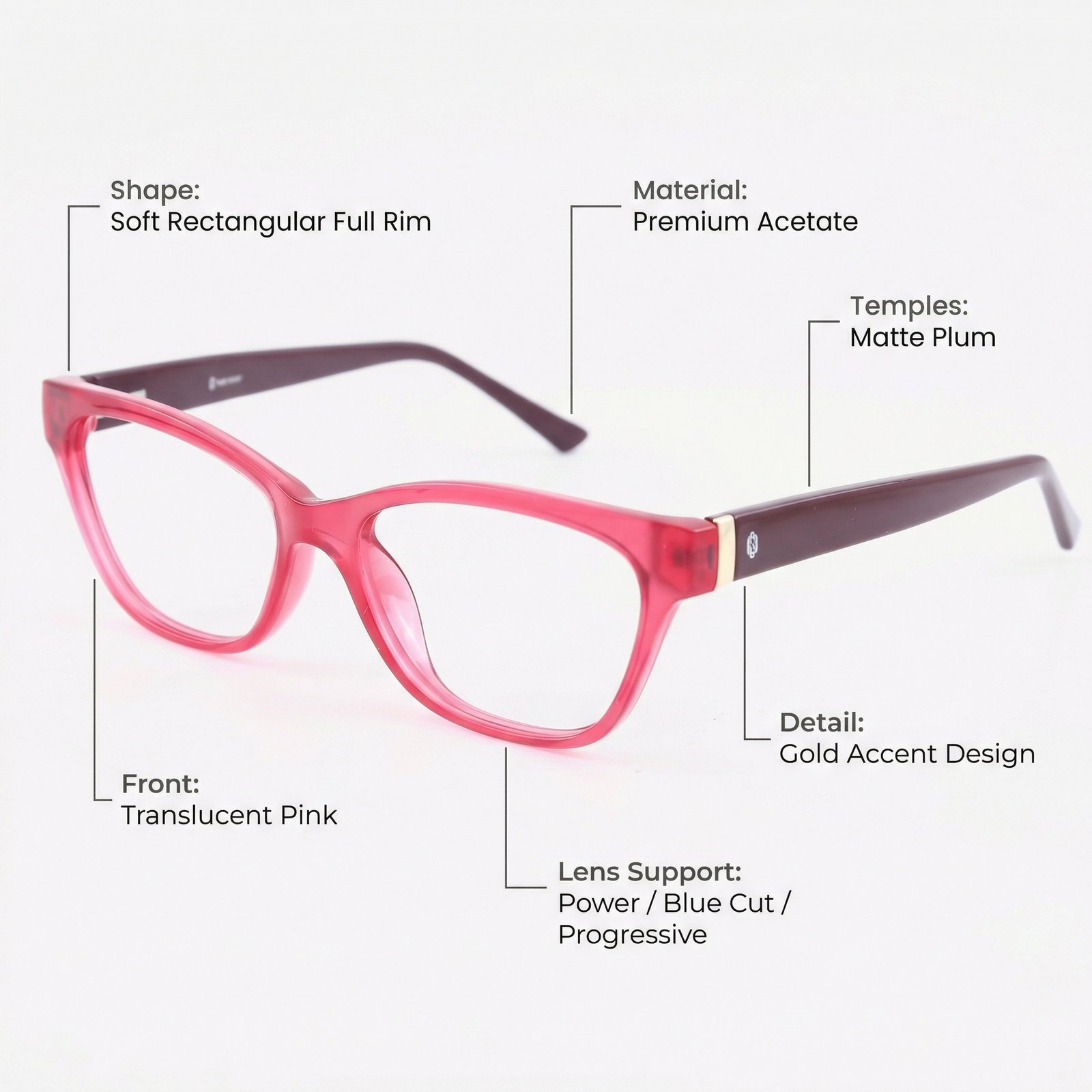 OG Shadow Curve Full Rim Cat-Eye Eyeglasses | Sleek Glossy Lightweight Optical Frame for Women