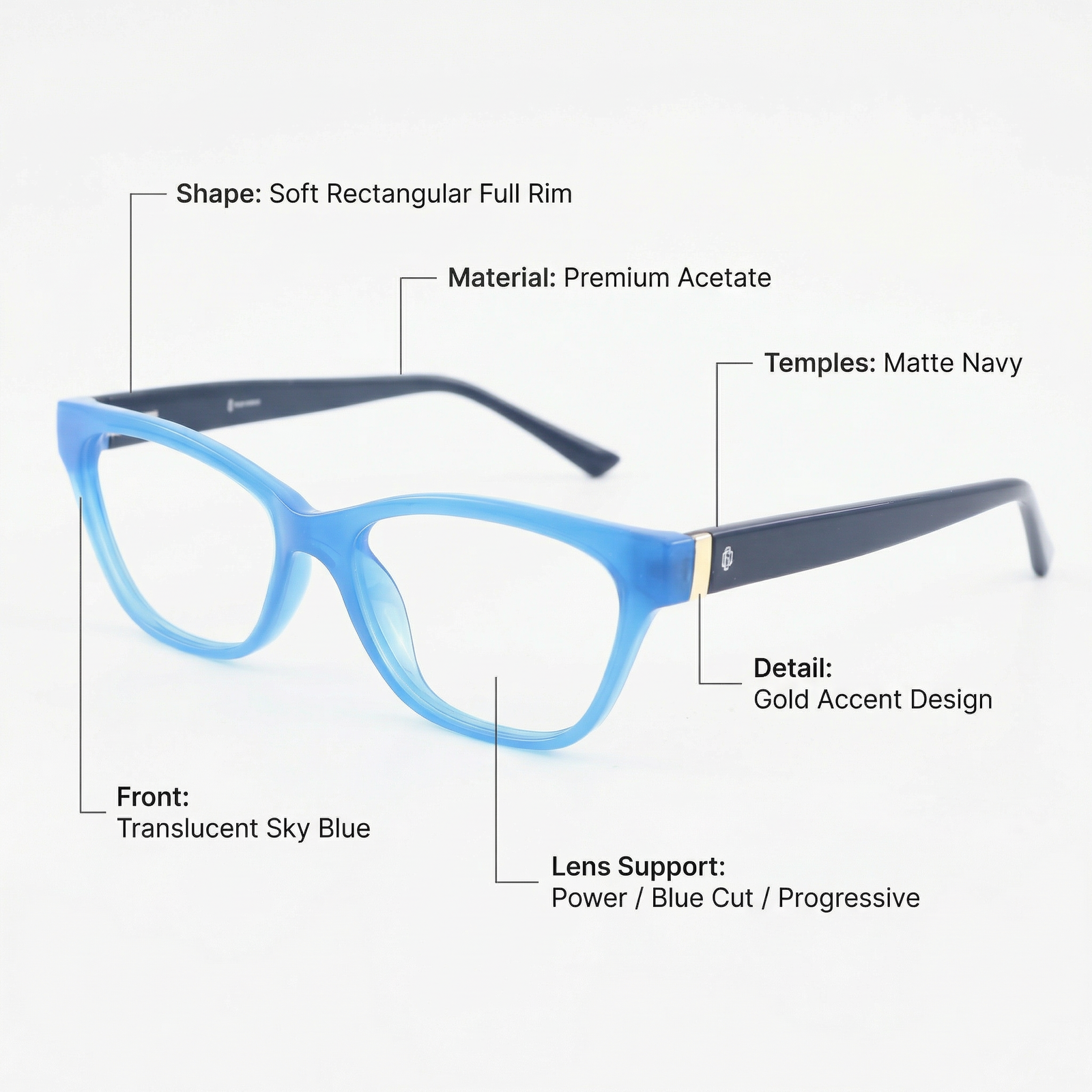 OG Shadow Curve Full Rim Cat-Eye Eyeglasses | Sleek Glossy Lightweight Optical Frame for Women