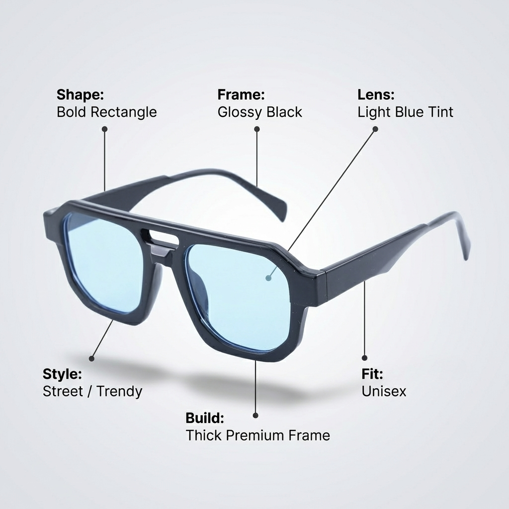 OG Shadow Ice | Bold Square Blue Tint Sunglasses