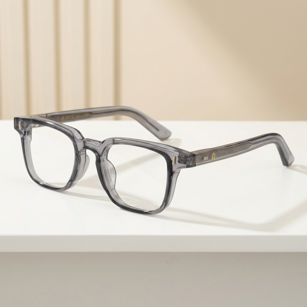 OG Shadow Regent | Luxury Crystal Smoke Square Eyeglasses with Transparent Graphite Acetate Frame