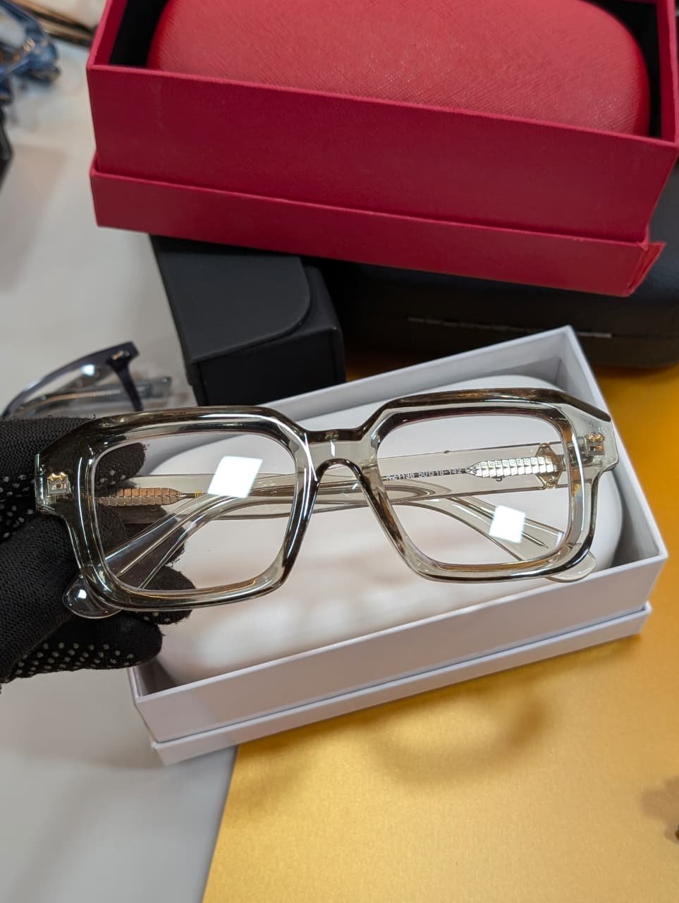 OG Shadow Regent | Luxury Smoke Crystal Optical Frame with Signature Heritage Temples Best Seller