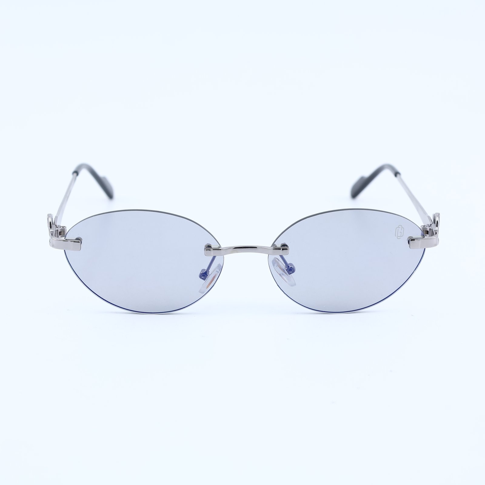 OG Sky Drift | Silver Rimless Oval Blue Sunglasses