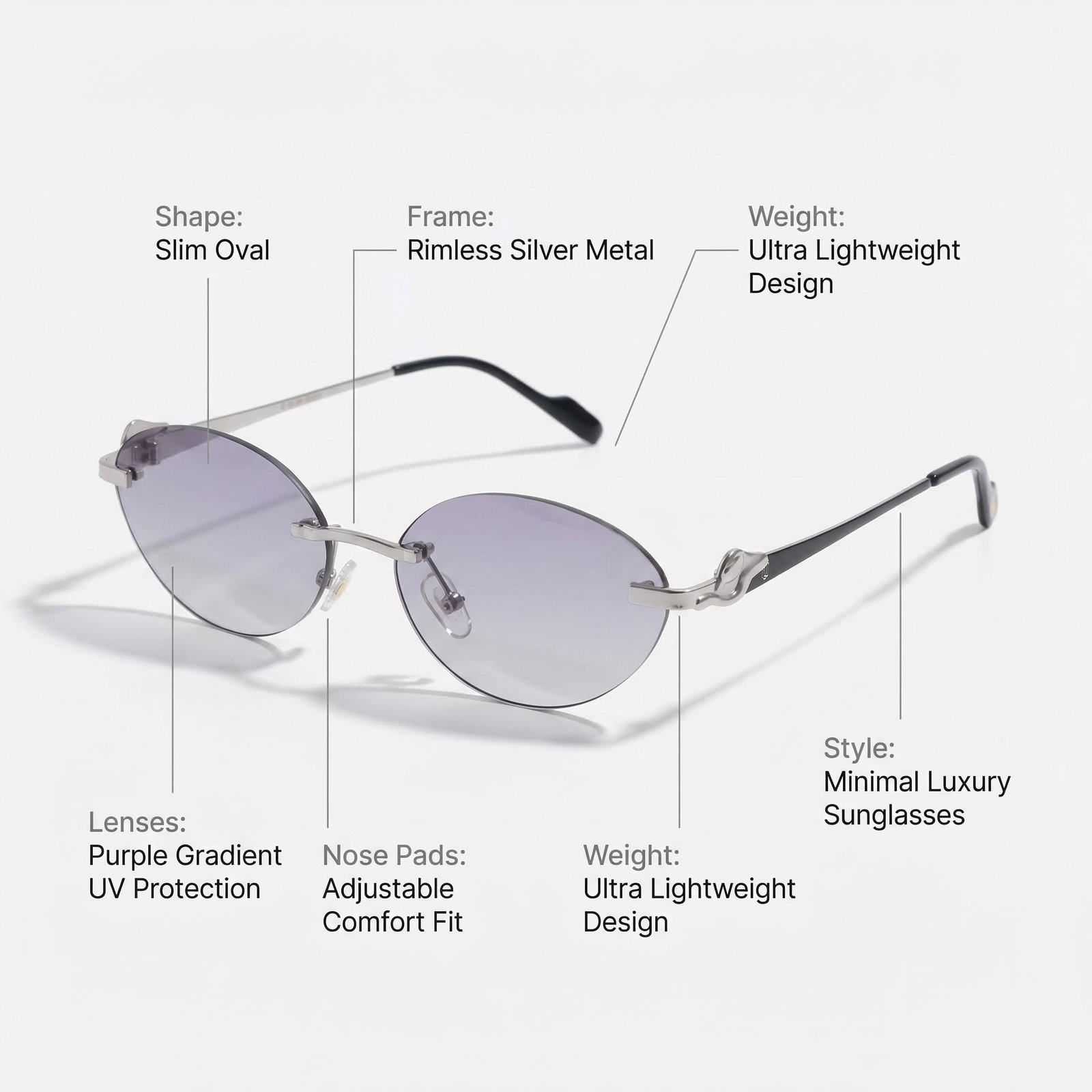 OG Sky Drift | Silver Rimless Oval Blue Sunglasses