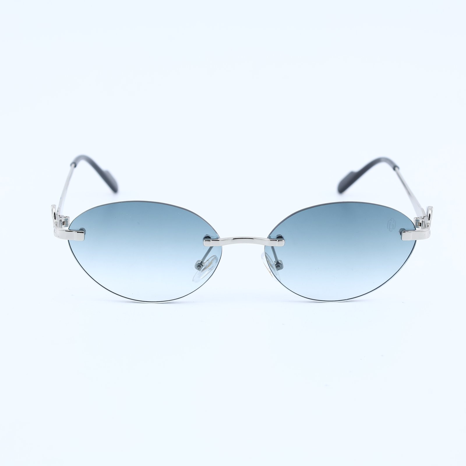 OG Sky Drift | Silver Rimless Oval Blue Sunglasses