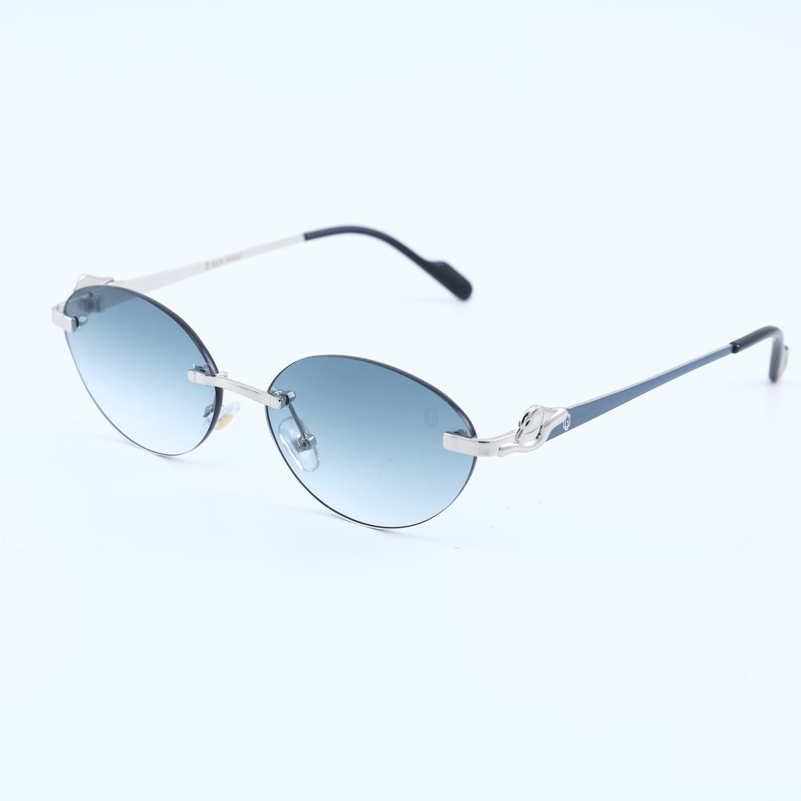OG Sky Drift | Silver Rimless Oval Blue Sunglasses