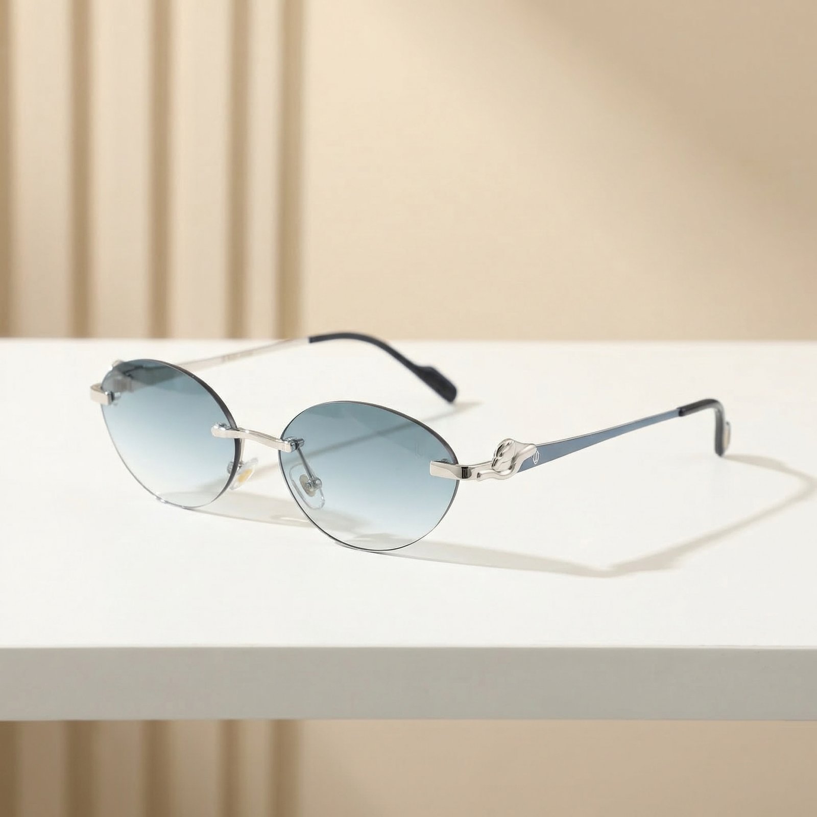 OG Sky Drift | Silver Rimless Oval Blue Sunglasses