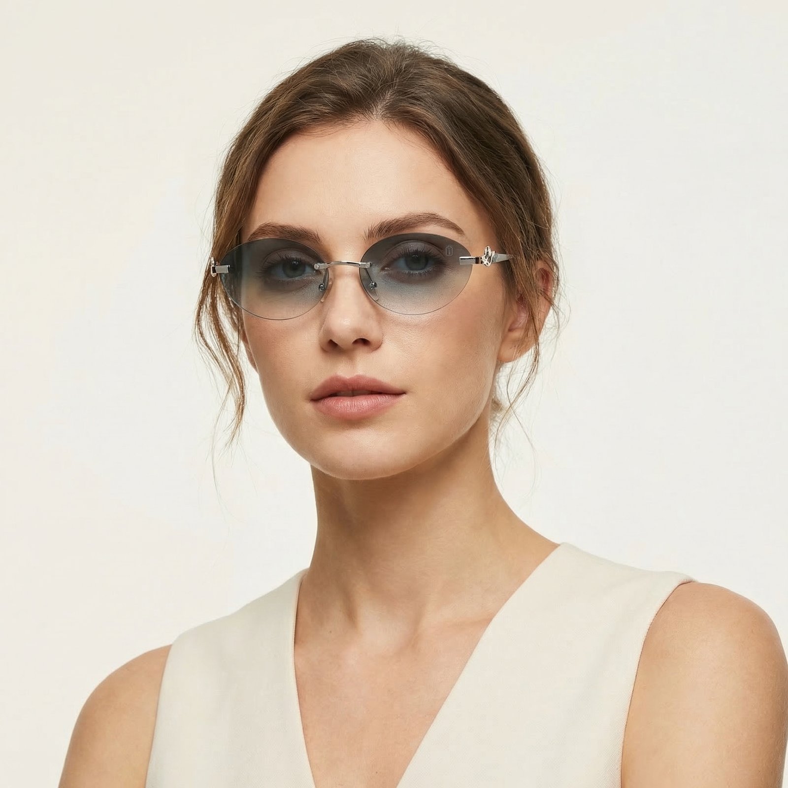 OG Sky Drift | Silver Rimless Oval Blue Sunglasses