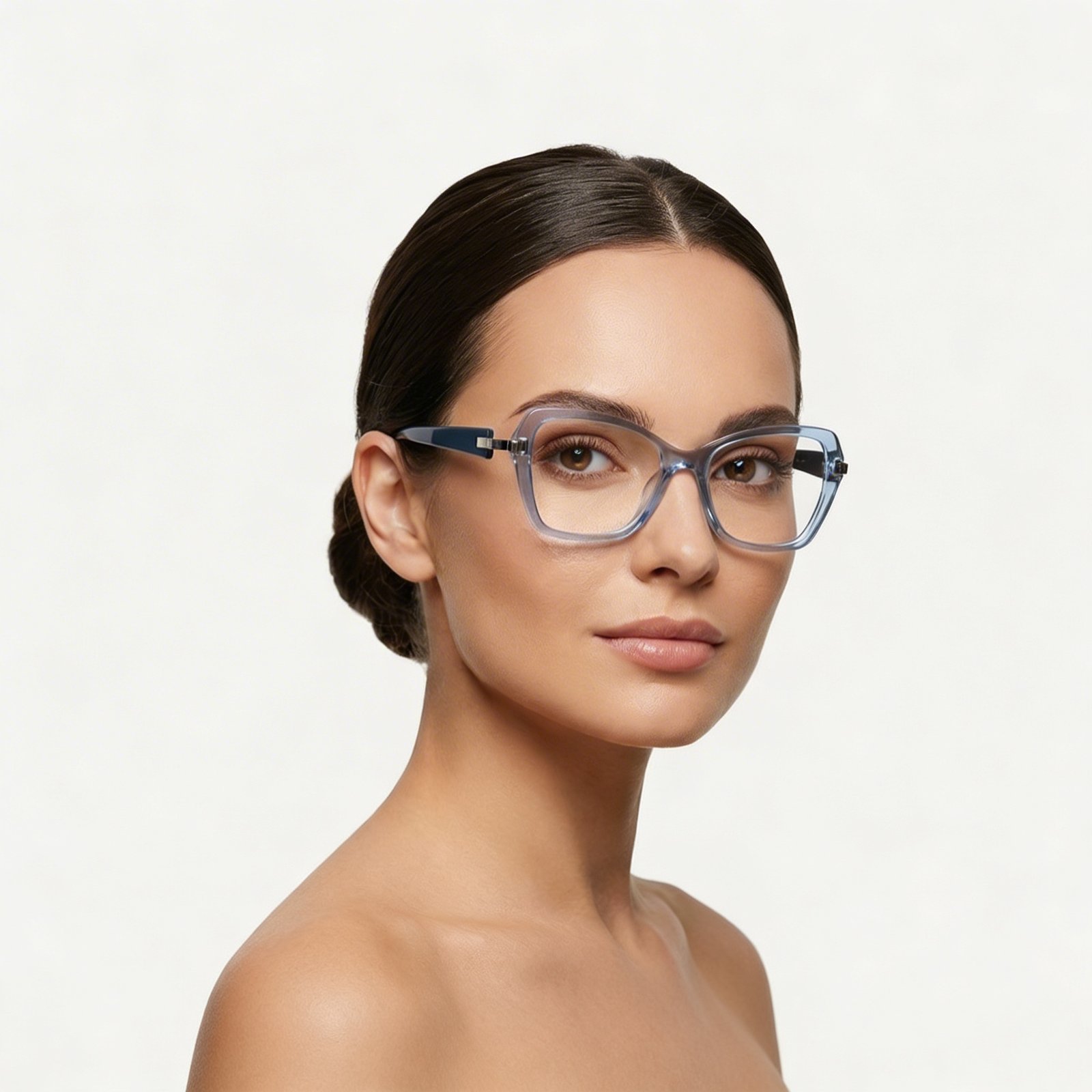 OG Sky Glow Full Rim Square Eyeglasses | Transparent Ice Blue Lightweight Optical Frame for Women