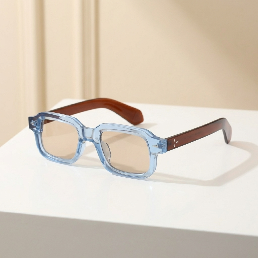 OG Sky Rust | Transparent Blue Retro Square Sunglasses