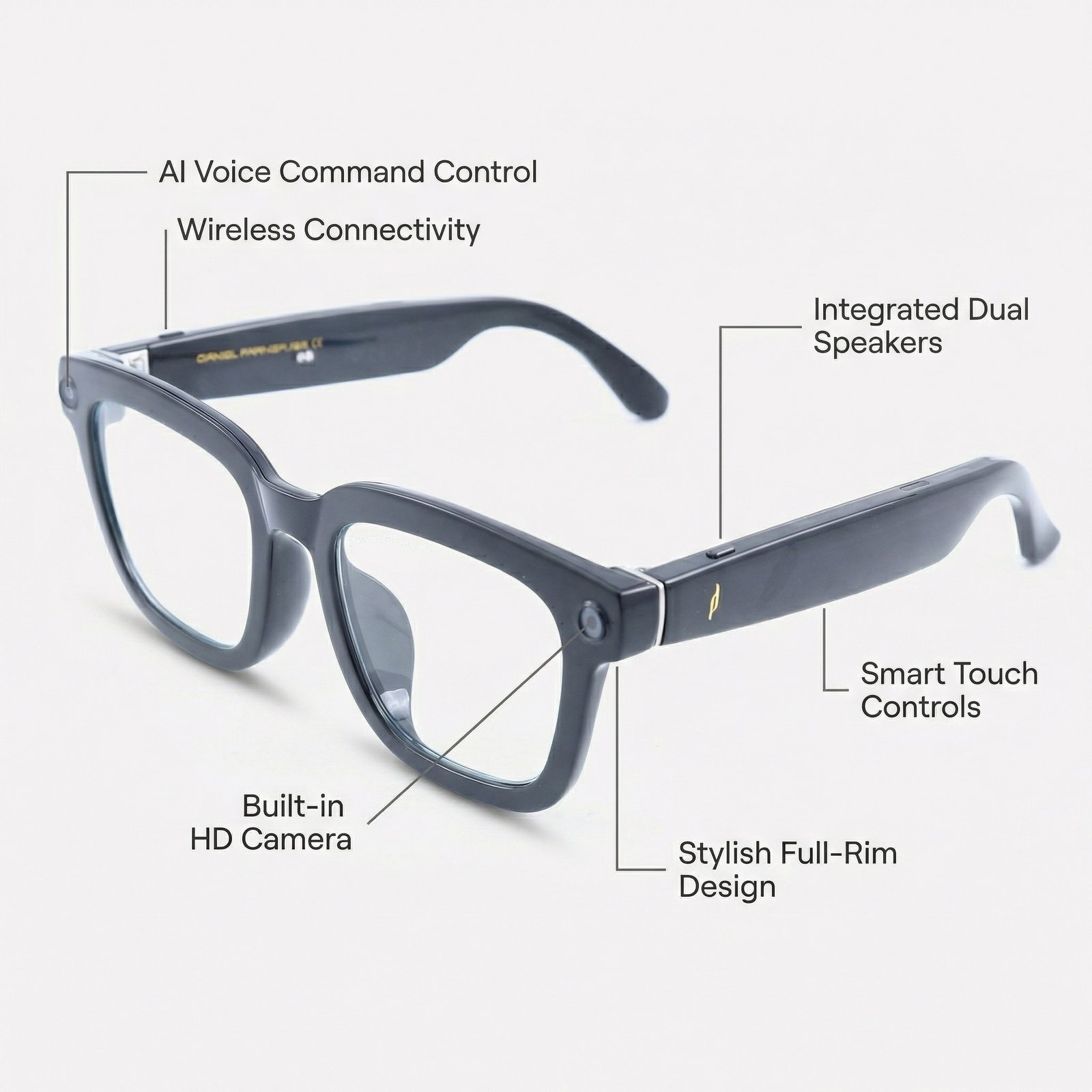 OG VisionX Smart Full Rim Square AI Glasses | Matte Grey Intelligent Smart Frame for Men