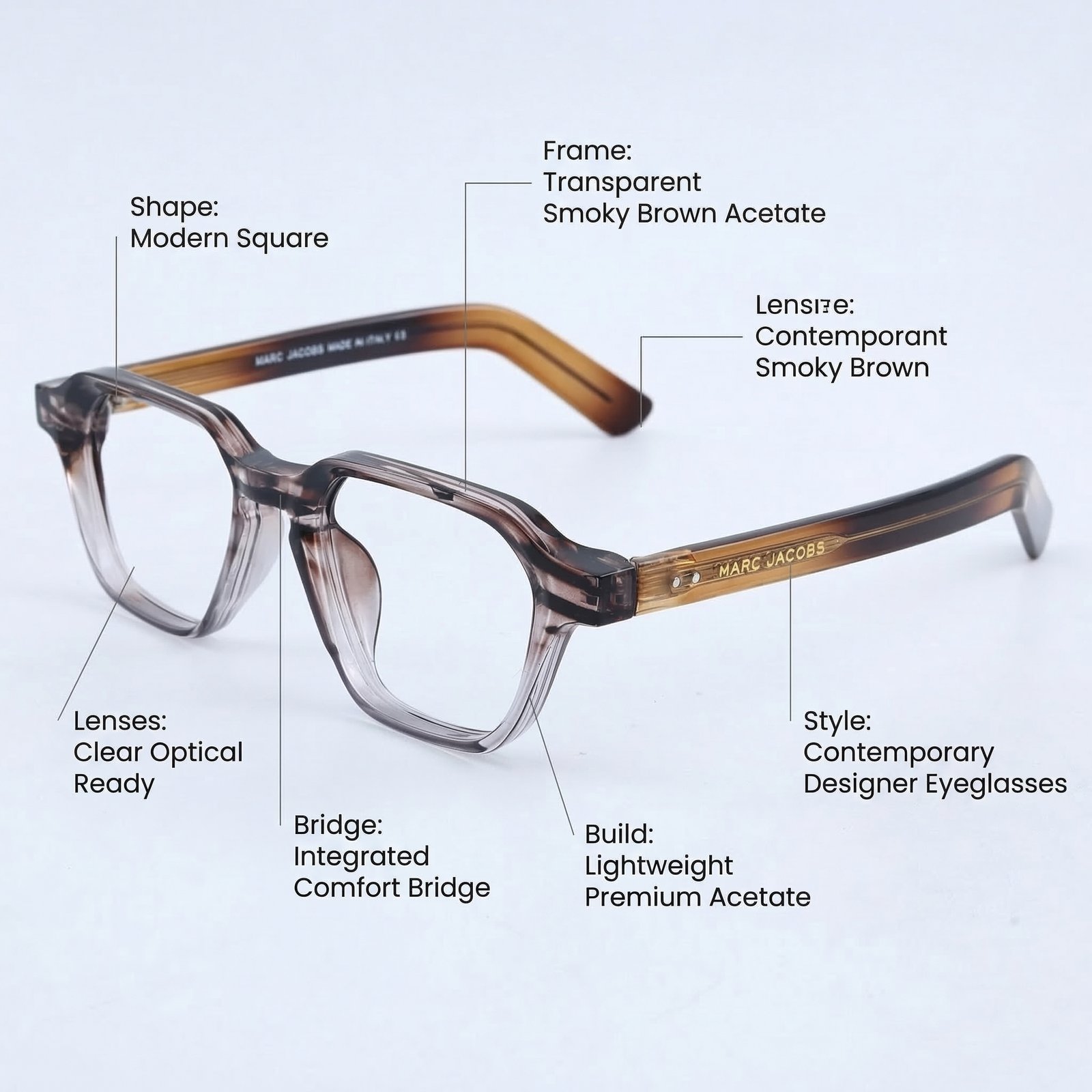 OG Smoke Amber | Crystal Brown Square Eyeglasses