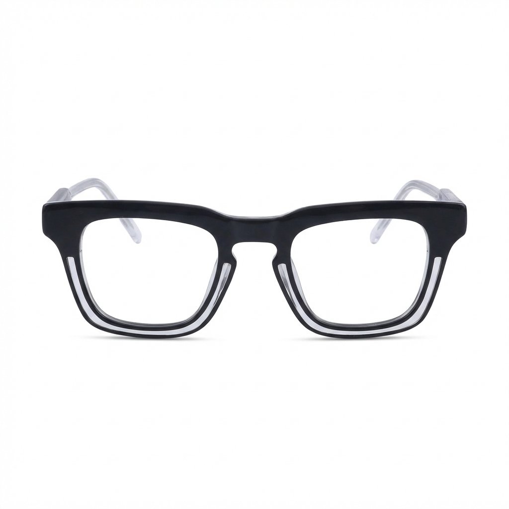 OG Stealth Fusion Full Rim Square Eyeglasses | Premium Glossy Black Transparent Optical Frame for Men
