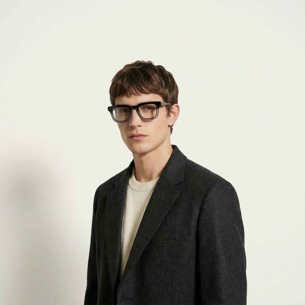 OG Stealth Fusion Full Rim Square Eyeglasses | Premium Glossy Black Transparent Optical Frame for Men