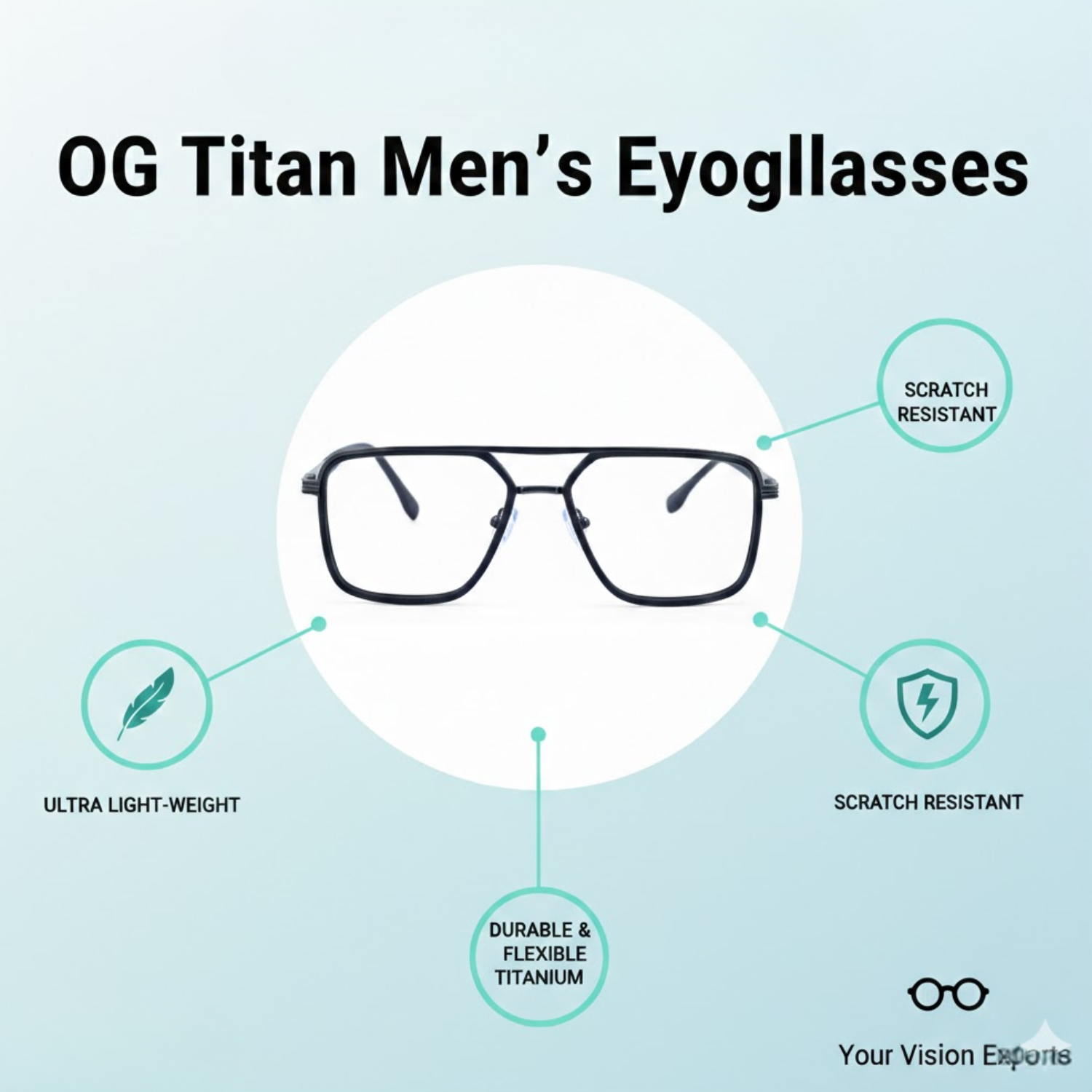 OG Titan Men’s Eyeglasses | Premium Metal Square Optical Frame in Black & Violet