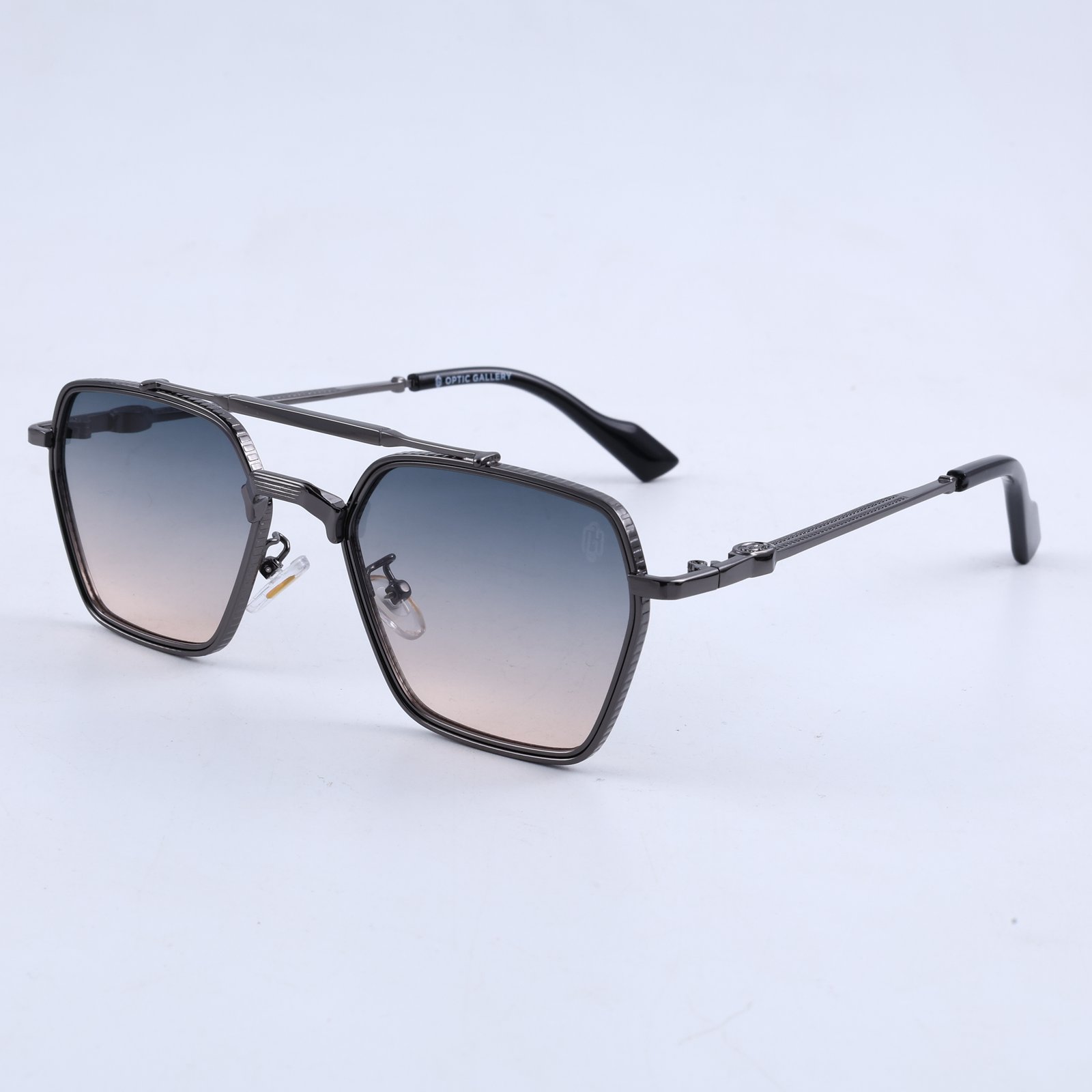 OG Titanium Monarch | Luxury Gunmetal Geometric Double-Bridge Sunglasses with Gradient Smoke Lenses