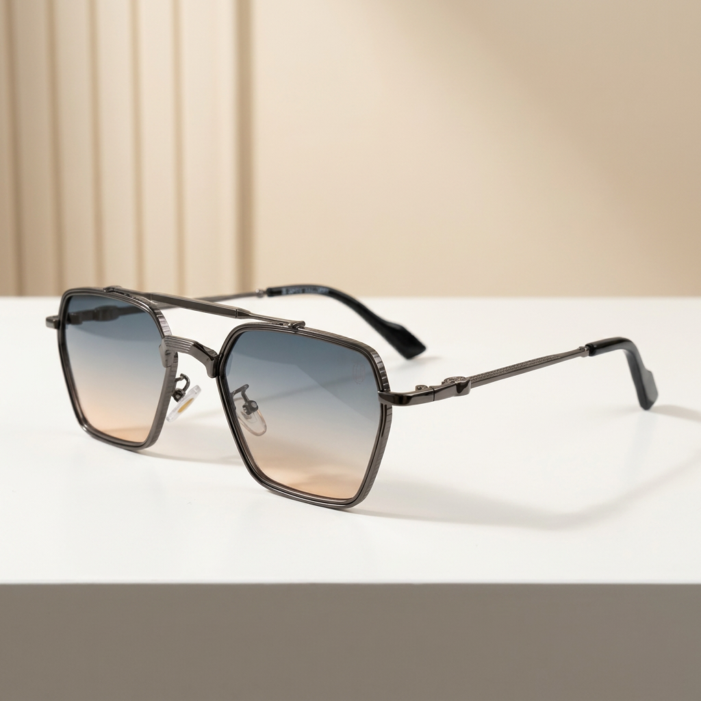 OG Titanium Monarch | Luxury Gunmetal Geometric Double-Bridge Sunglasses with Gradient Smoke Lenses
