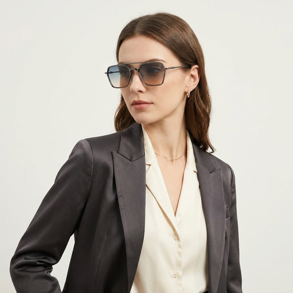 OG Titanium Monarch | Luxury Gunmetal Geometric Double-Bridge Sunglasses with Gradient Smoke Lenses