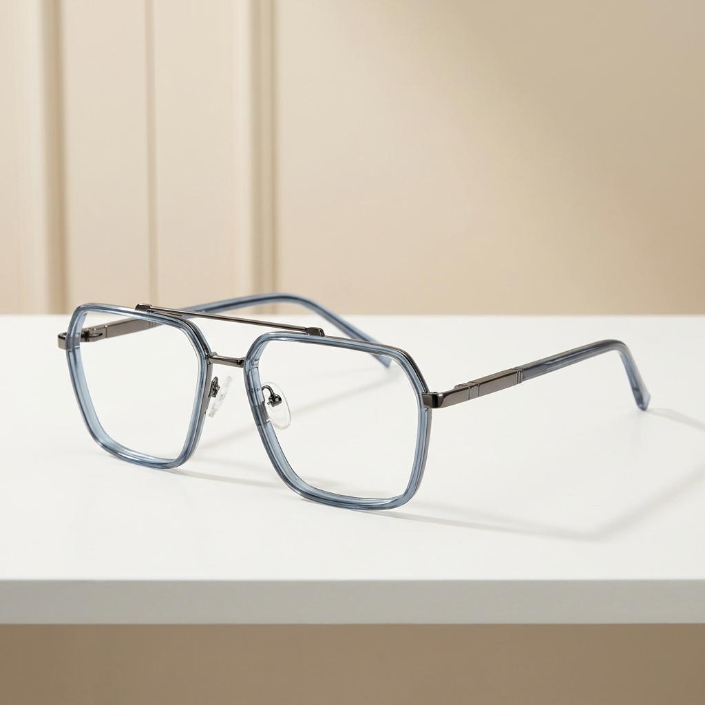 OG Twilight Light Blue & Gunmetal Eyeglasses – Square Full Rim Frame