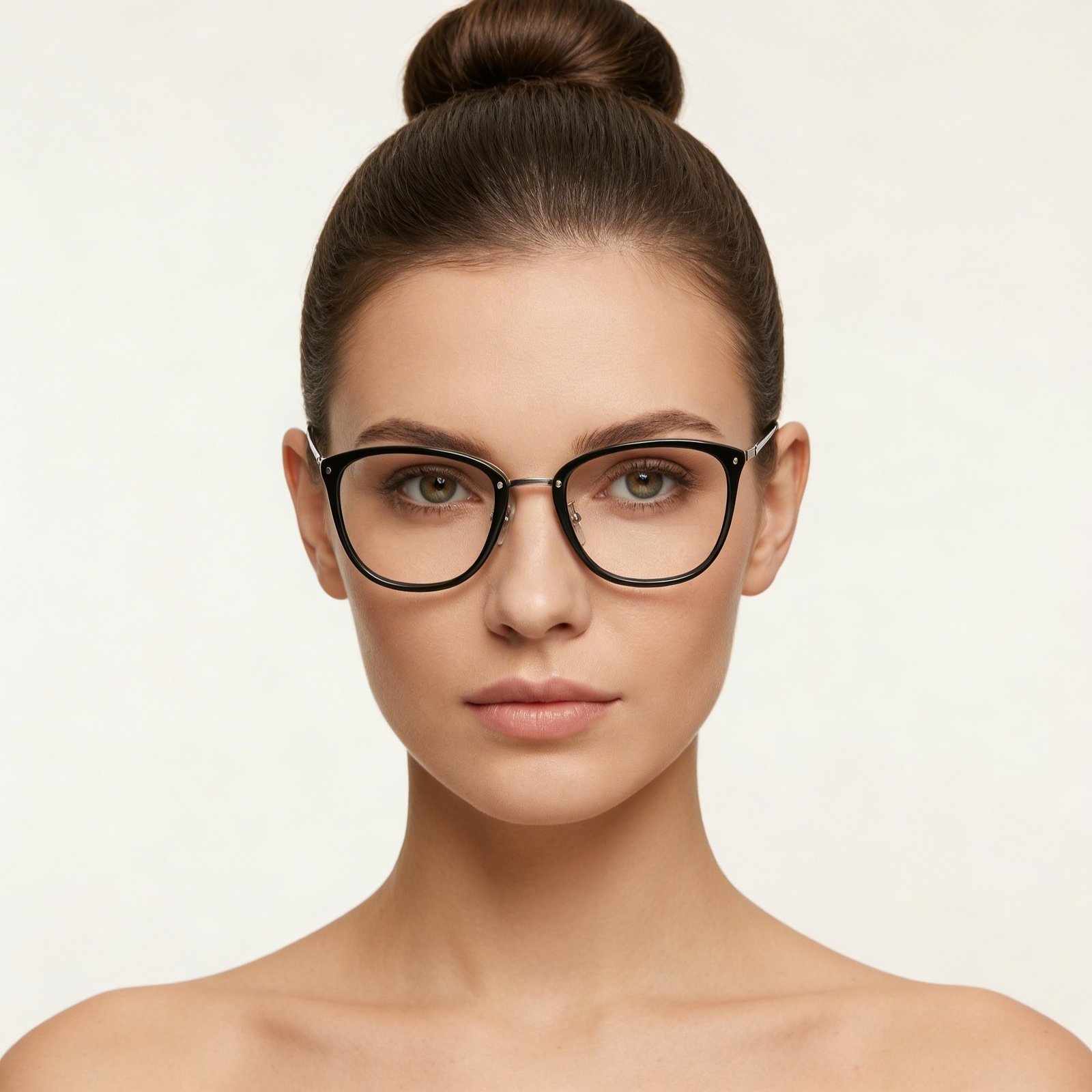 OG Urban Grace Full Rim Cat-Eye Eyeglasses | Black & Silver Slim Metal Hybrid Frame for Women