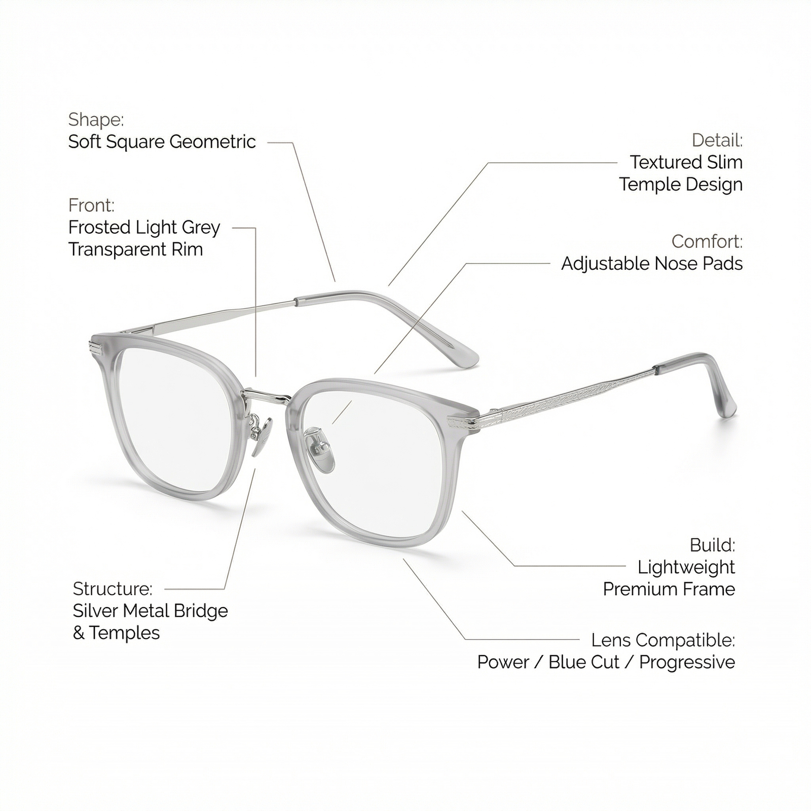 OG Urban Grace Full Rim Cat-Eye Eyeglasses | Black & Silver Slim Metal Hybrid Frame for Women