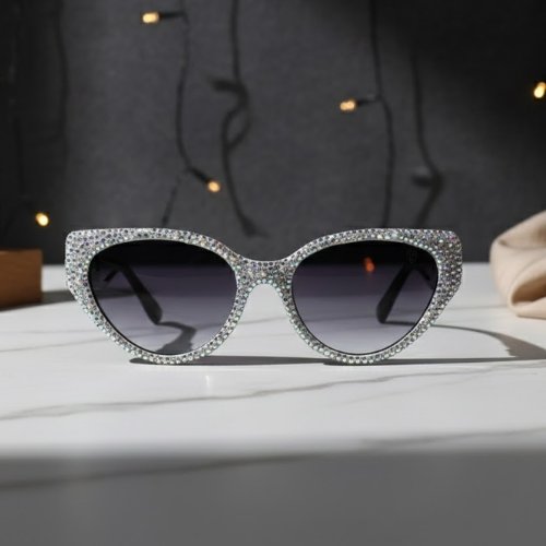 Party Cat Eye Crystal Sunglasses for Women | Silver Glam Shades