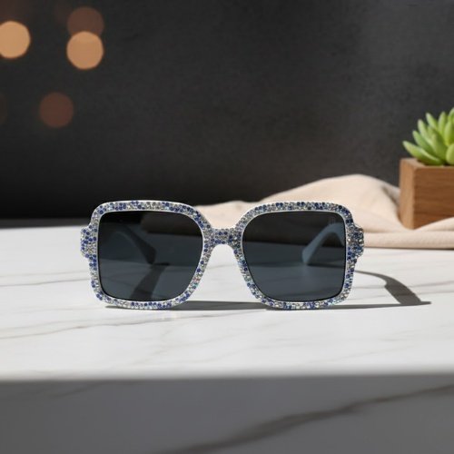 Party Square Crystal Women Sunglasses | Silver Glam Shades