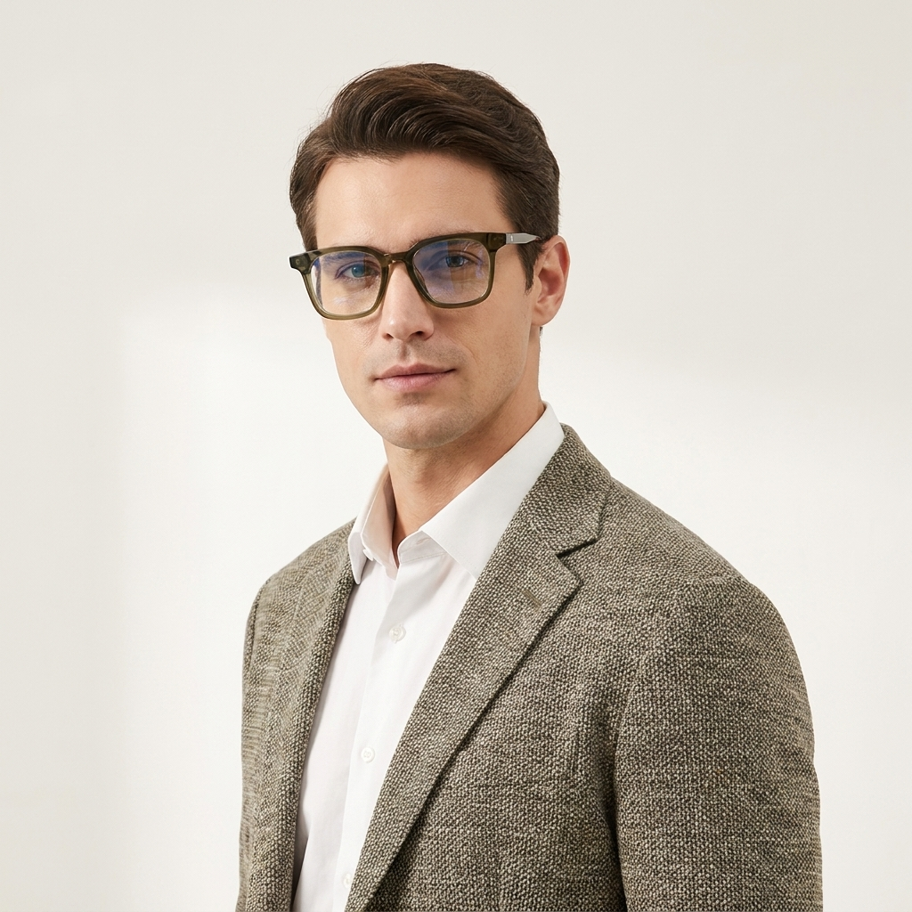 OG Olive Mist | Crystal Olive Transparent Square Eyeglasses with Ultra-Slim Signature Temples
