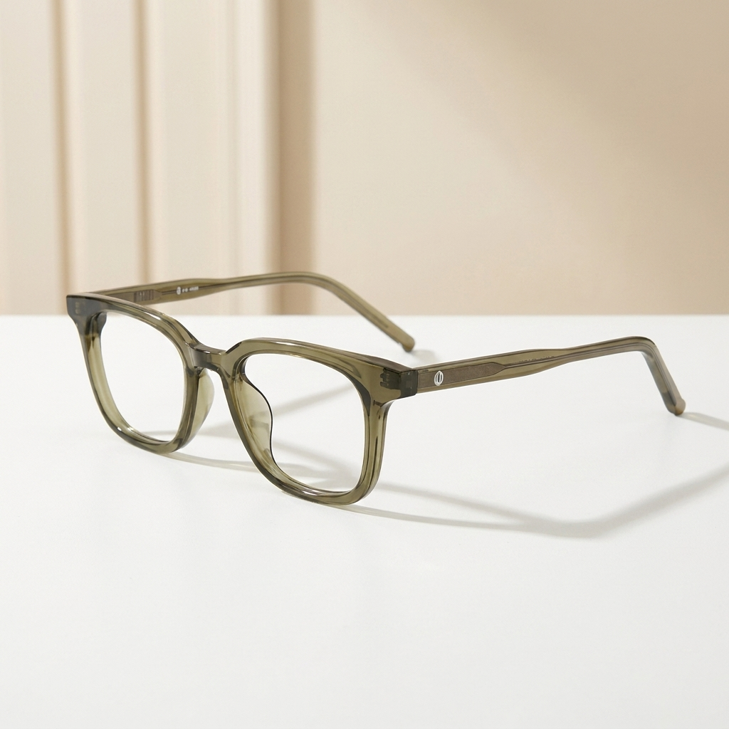 OG Olive Mist | Crystal Olive Transparent Square Eyeglasses with Ultra-Slim Signature Temples
