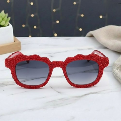 Red Ruby Glam Square Sunglasses – Luxury Party Wear Eyewear